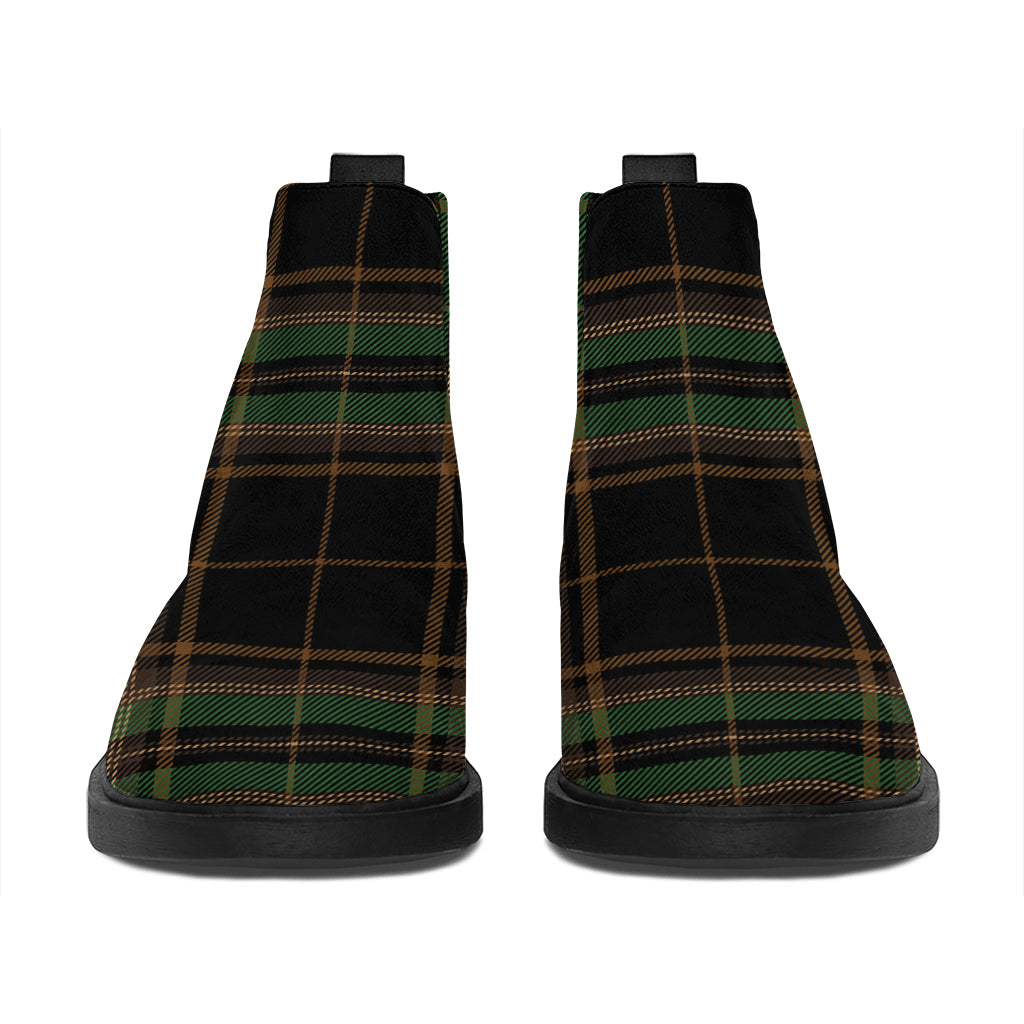 Black And Green Stewart Tartan Print Flat Ankle Boots