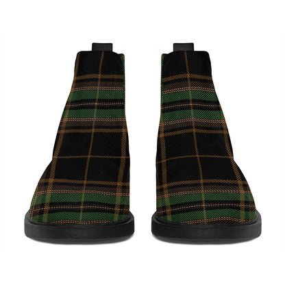 Black And Green Stewart Tartan Print Flat Ankle Boots