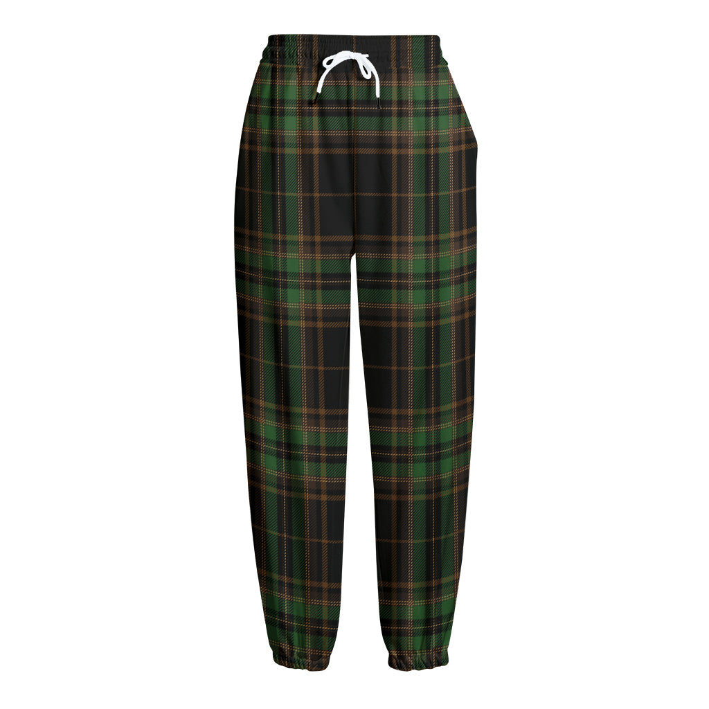 Black And Green Stewart Tartan Print Fleece Lined Knit Pants