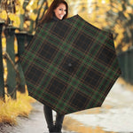Black And Green Stewart Tartan Print Foldable Umbrella