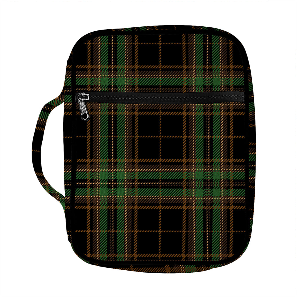 Black And Green Stewart Tartan Print Front Pocket Bible Bag