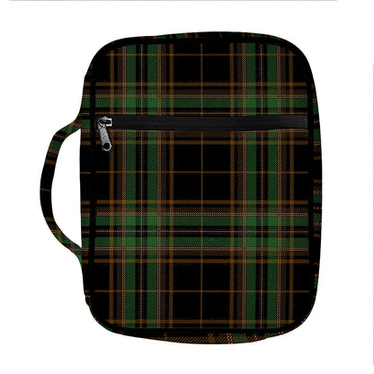 Black And Green Stewart Tartan Print Front Pocket Bible Bag
