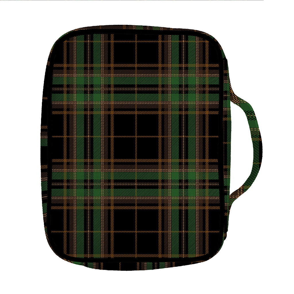 Black And Green Stewart Tartan Print Front Pocket Bible Bag