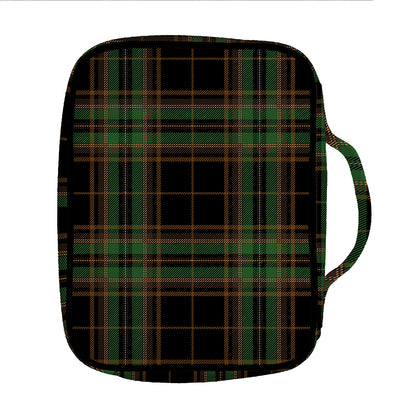 Black And Green Stewart Tartan Print Front Pocket Bible Bag