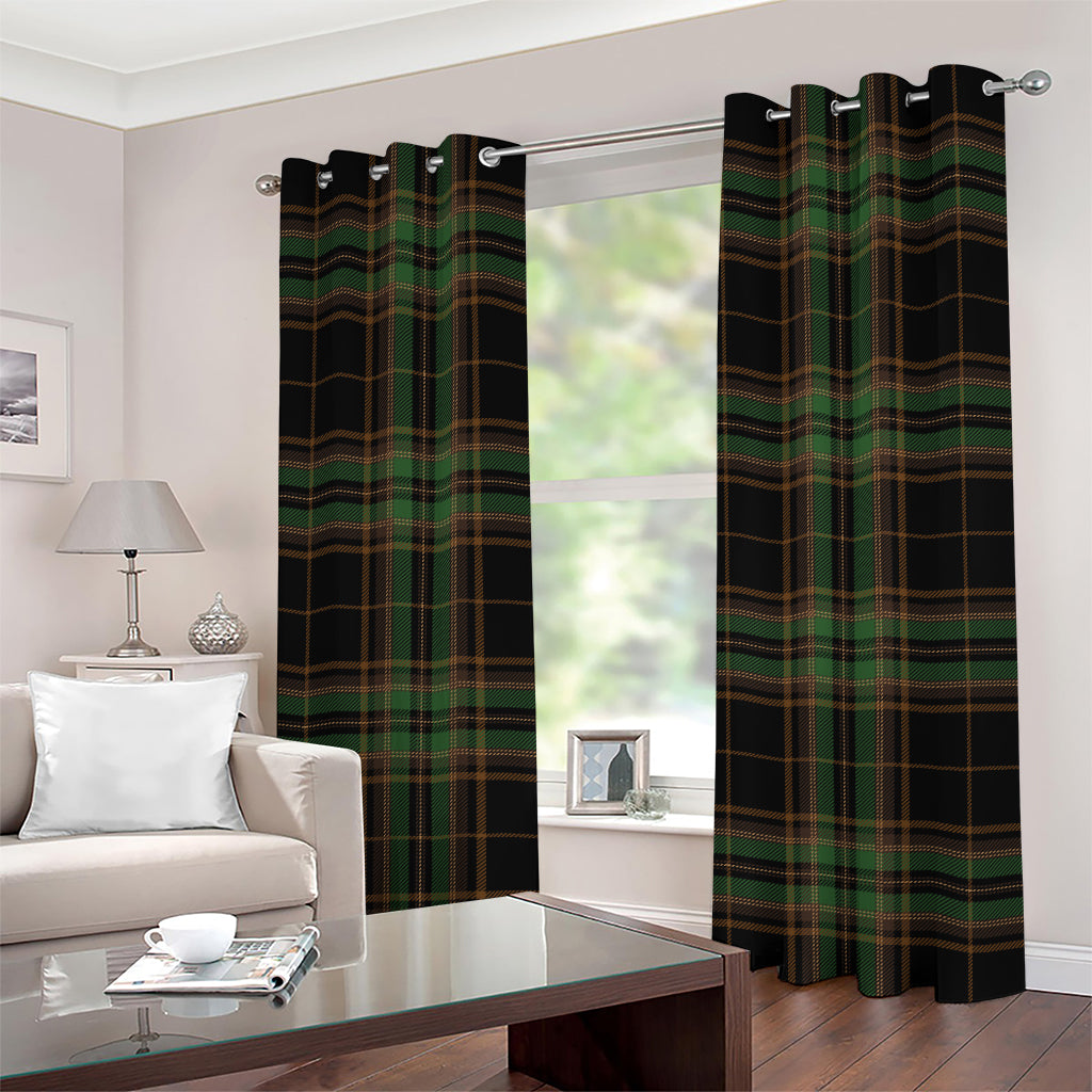 Black And Green Stewart Tartan Print Grommet Curtains