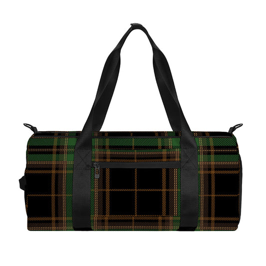 Black And Green Stewart Tartan Print Gym Bag