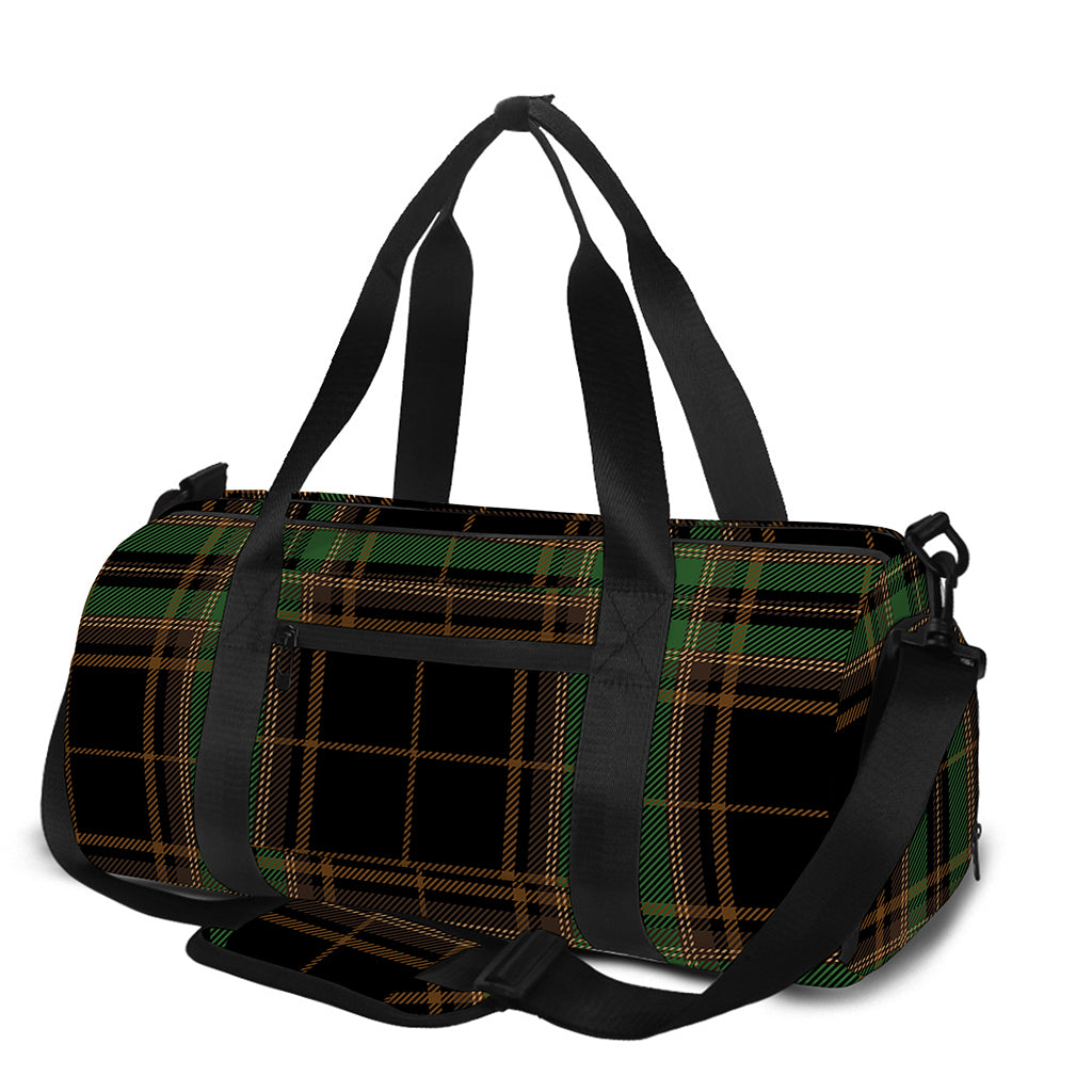 Black And Green Stewart Tartan Print Gym Bag