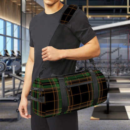 Black And Green Stewart Tartan Print Gym Bag
