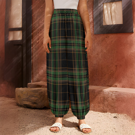 Black And Green Stewart Tartan Print Harem Pants
