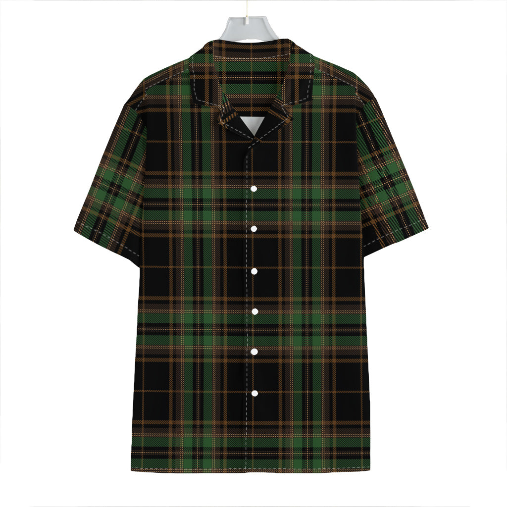 Black And Green Stewart Tartan Print Hawaiian Shirt