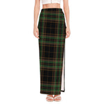 Black And Green Stewart Tartan Print High Slit Maxi Skirt