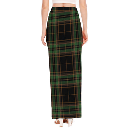 Black And Green Stewart Tartan Print High Slit Maxi Skirt