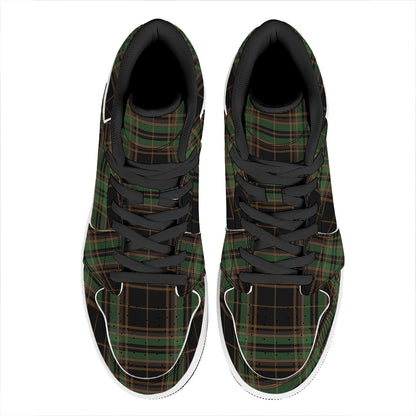 Black And Green Stewart Tartan Print High Top Leather Sneakers