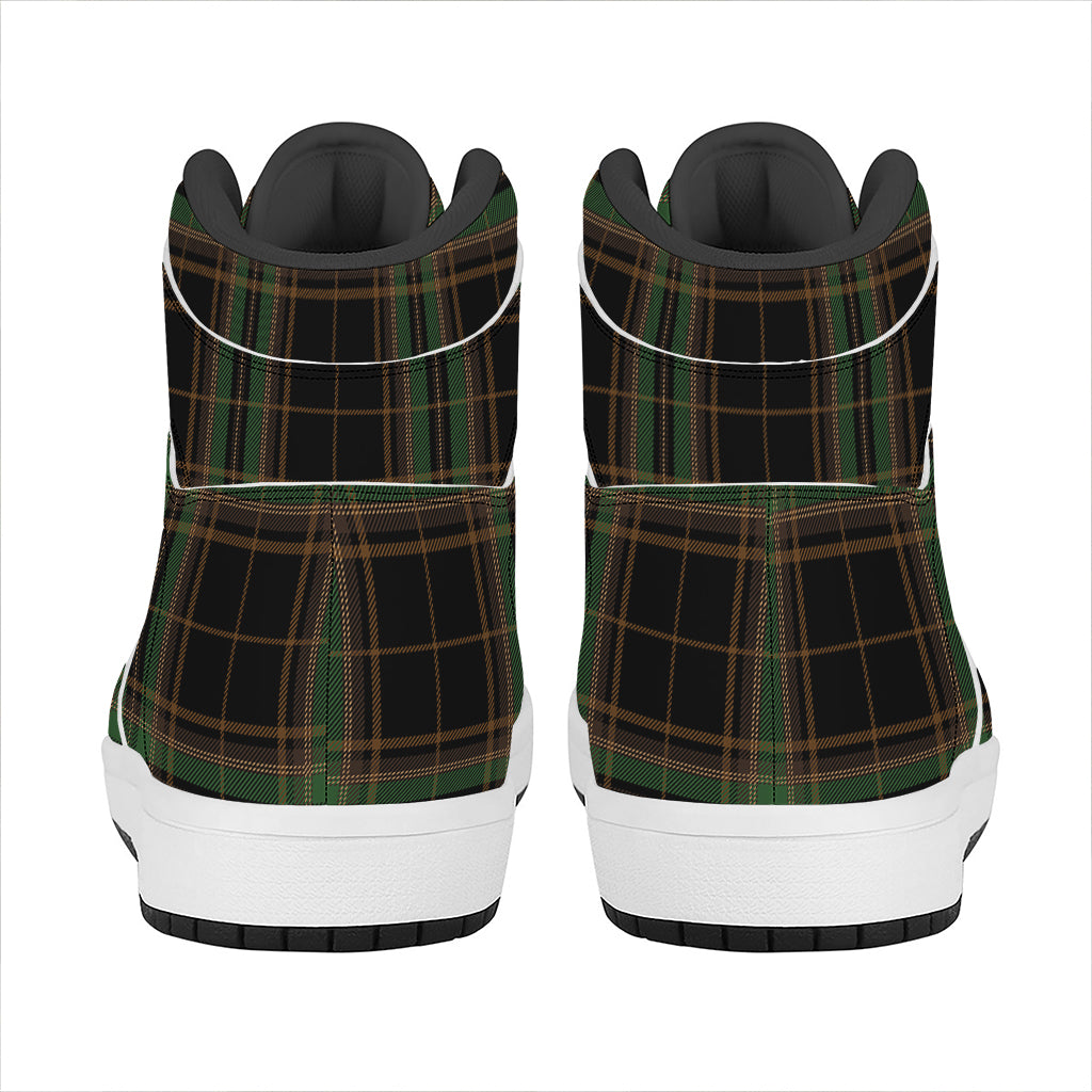 Black And Green Stewart Tartan Print High Top Leather Sneakers