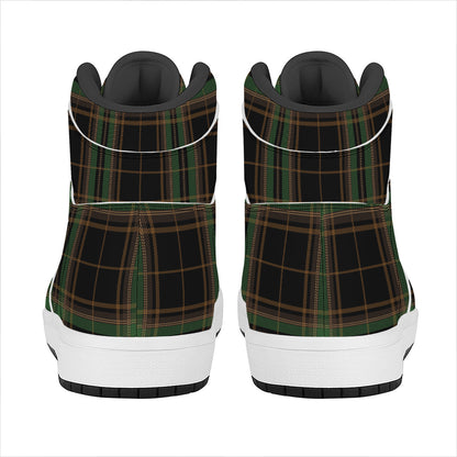 Black And Green Stewart Tartan Print High Top Leather Sneakers