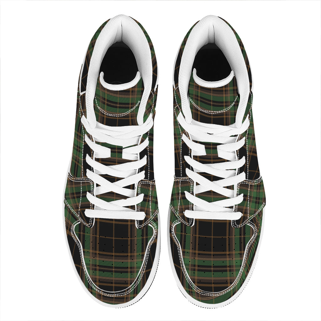 Black And Green Stewart Tartan Print High Top Leather Sneakers