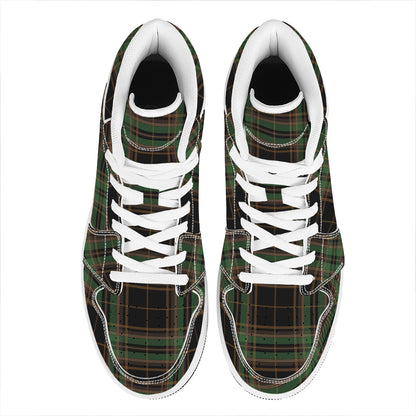 Black And Green Stewart Tartan Print High Top Leather Sneakers