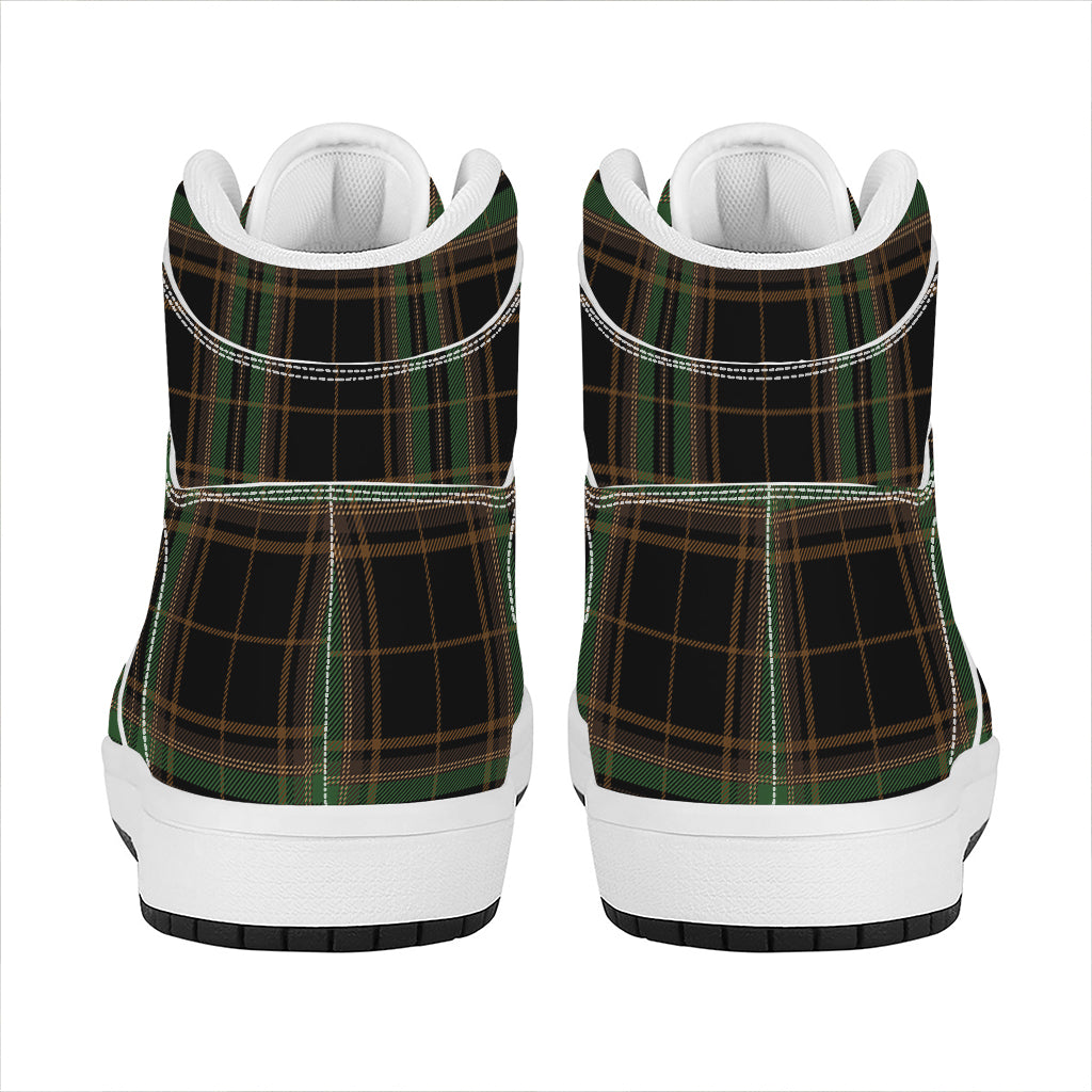 Black And Green Stewart Tartan Print High Top Leather Sneakers