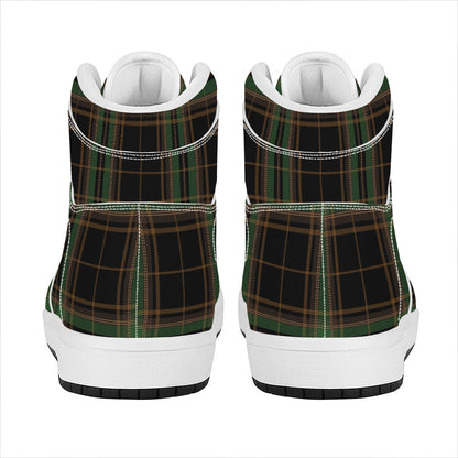 Black And Green Stewart Tartan Print High Top Leather Sneakers