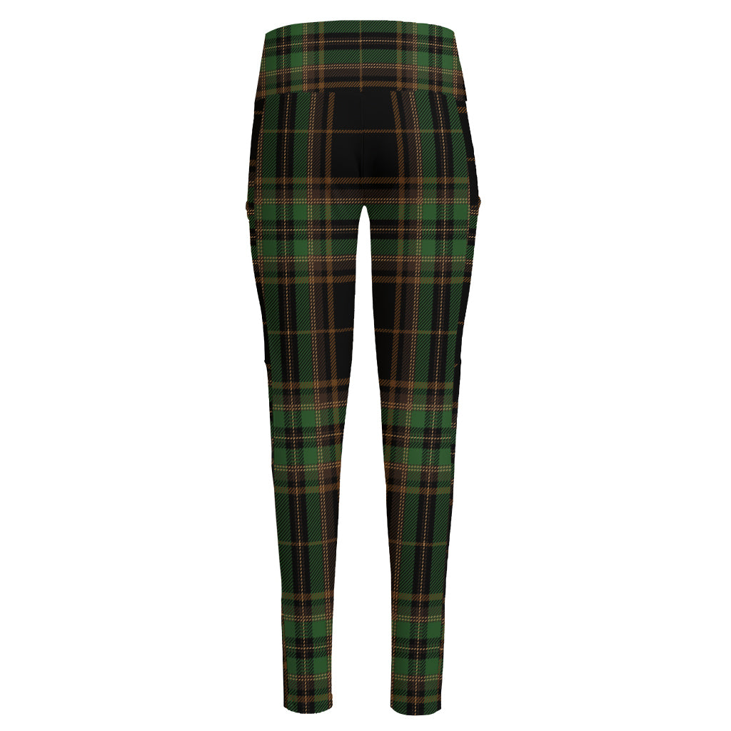Black And Green Stewart Tartan Print High-Waisted Pocket Leggings