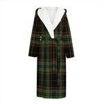 Black And Green Stewart Tartan Print Hooded Bathrobe