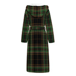 Black And Green Stewart Tartan Print Hooded Bathrobe