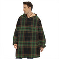 Black And Green Stewart Tartan Print Hoodie Blanket