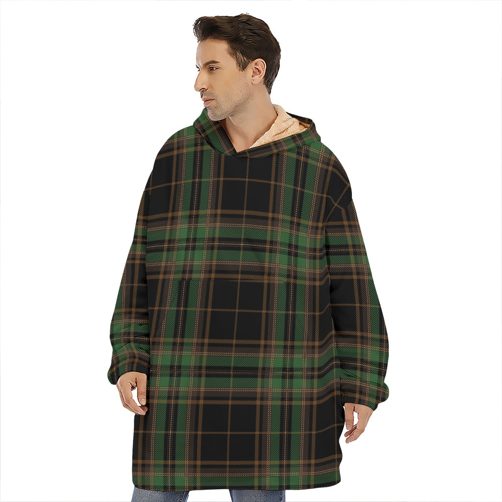 Black And Green Stewart Tartan Print Hoodie Blanket