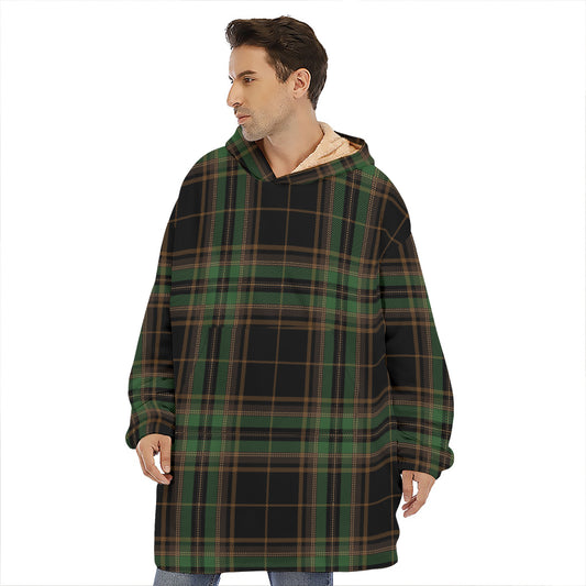 Black And Green Stewart Tartan Print Hoodie Blanket