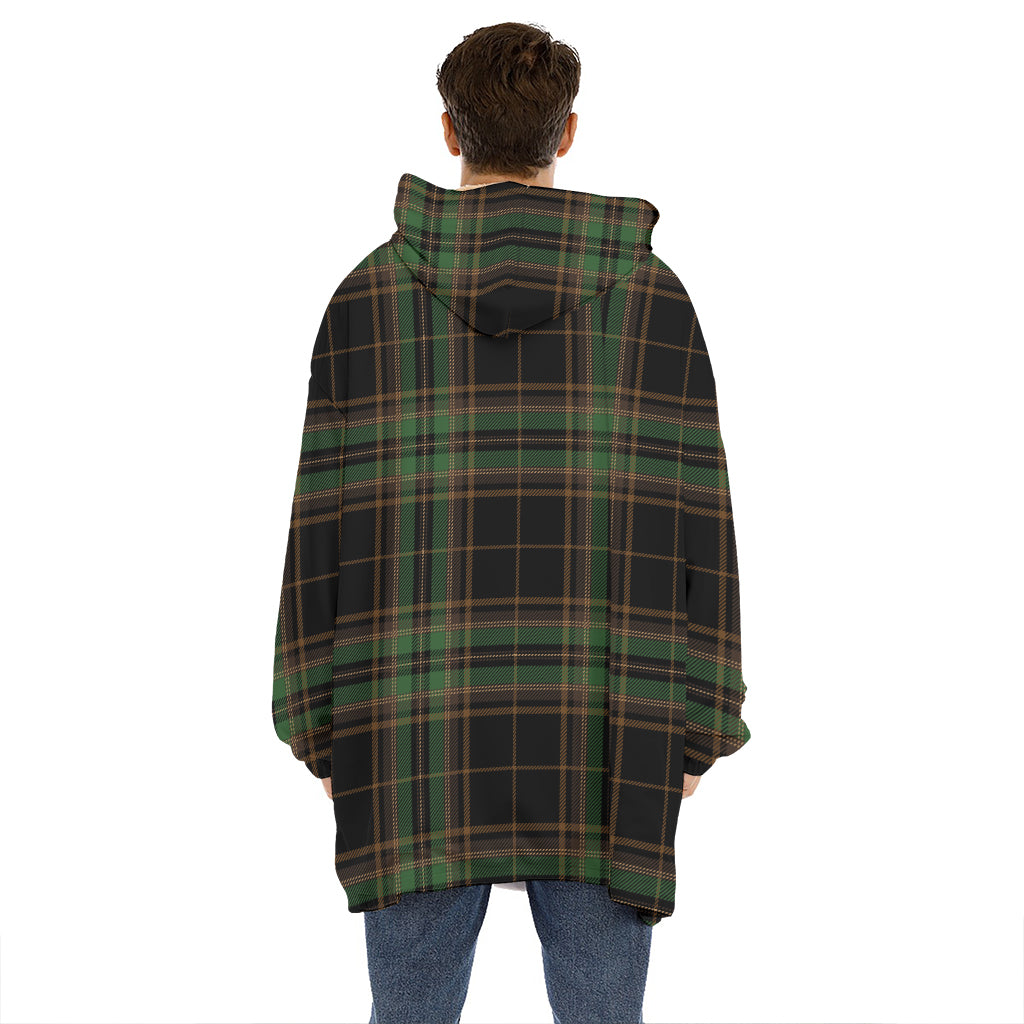 Black And Green Stewart Tartan Print Hoodie Blanket