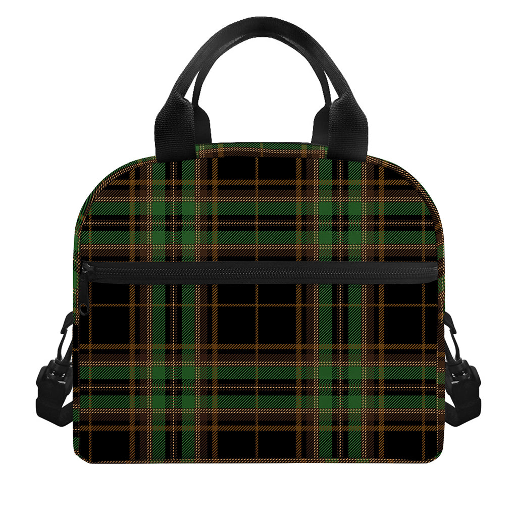 Black And Green Stewart Tartan Print Insulated Lunch Bag