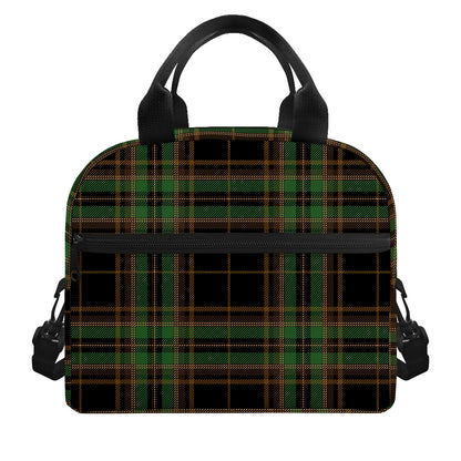 Black And Green Stewart Tartan Print Insulated Lunch Bag