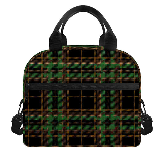 Black And Green Stewart Tartan Print Insulated Lunch Bag
