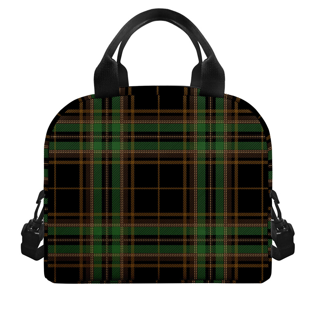 Black And Green Stewart Tartan Print Insulated Lunch Bag