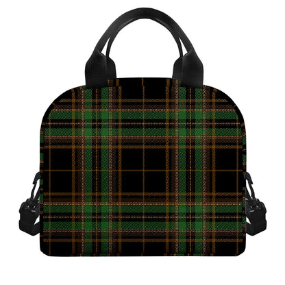 Black And Green Stewart Tartan Print Insulated Lunch Bag