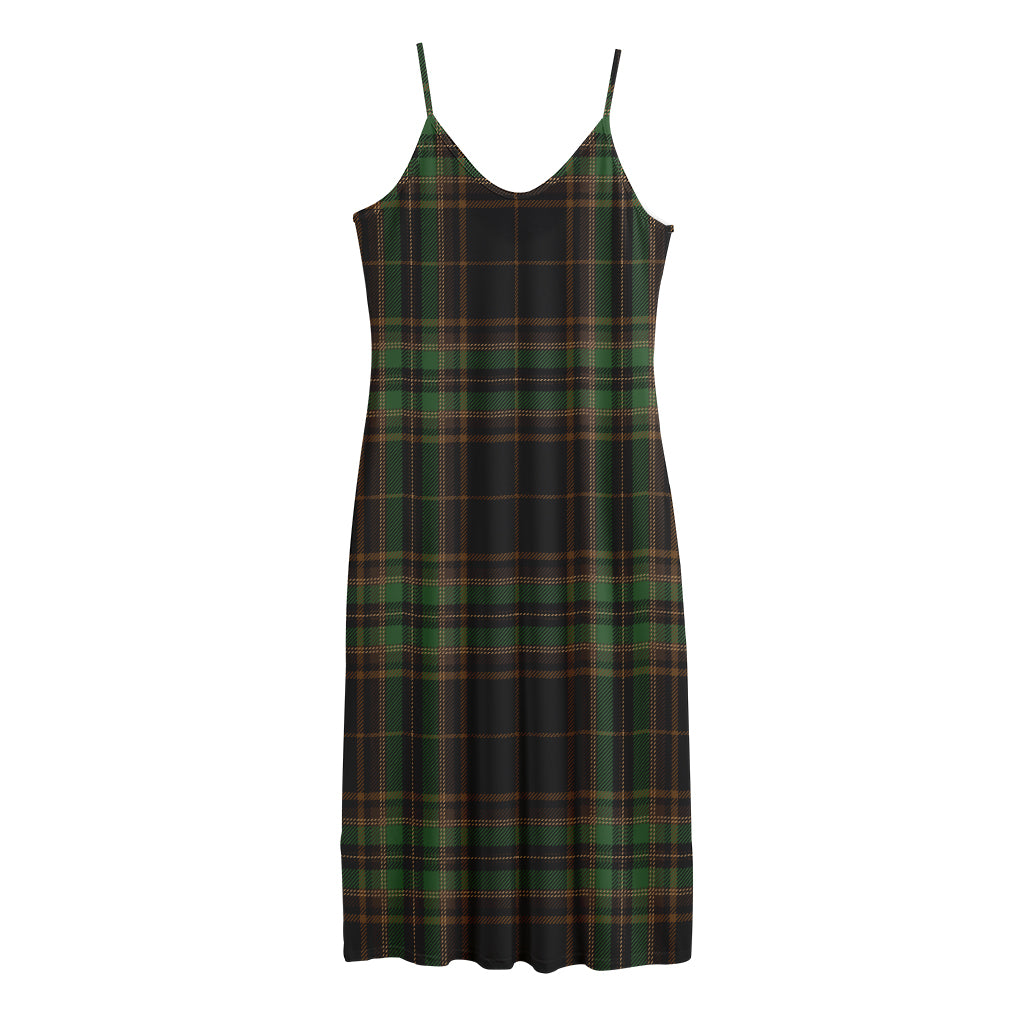 Black And Green Stewart Tartan Print Jersey Midi Cami Dress