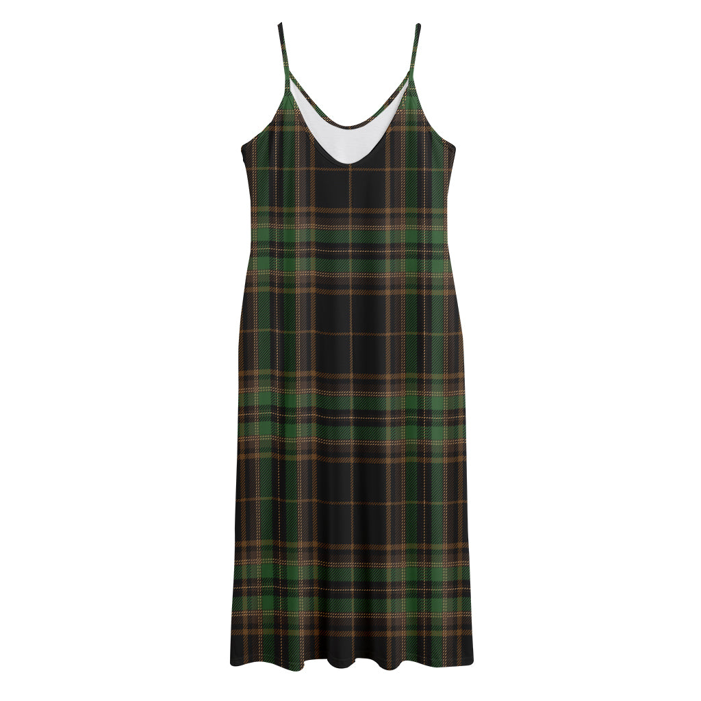 Black And Green Stewart Tartan Print Jersey Midi Cami Dress