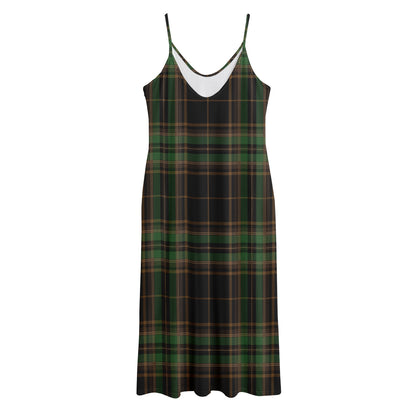 Black And Green Stewart Tartan Print Jersey Midi Cami Dress