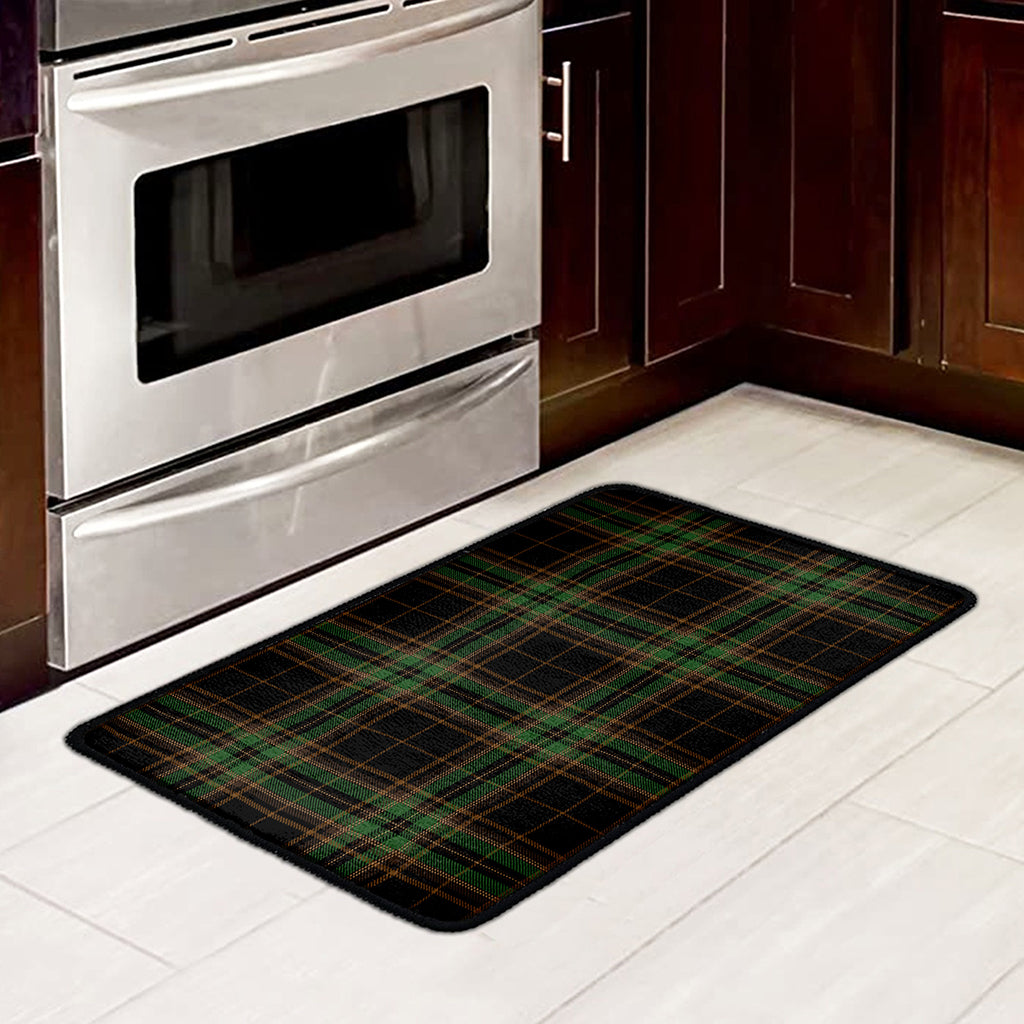 Black And Green Stewart Tartan Print Kitchen Mat