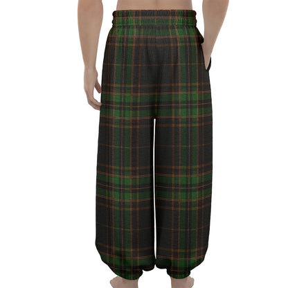 Black And Green Stewart Tartan Print Lantern Pants