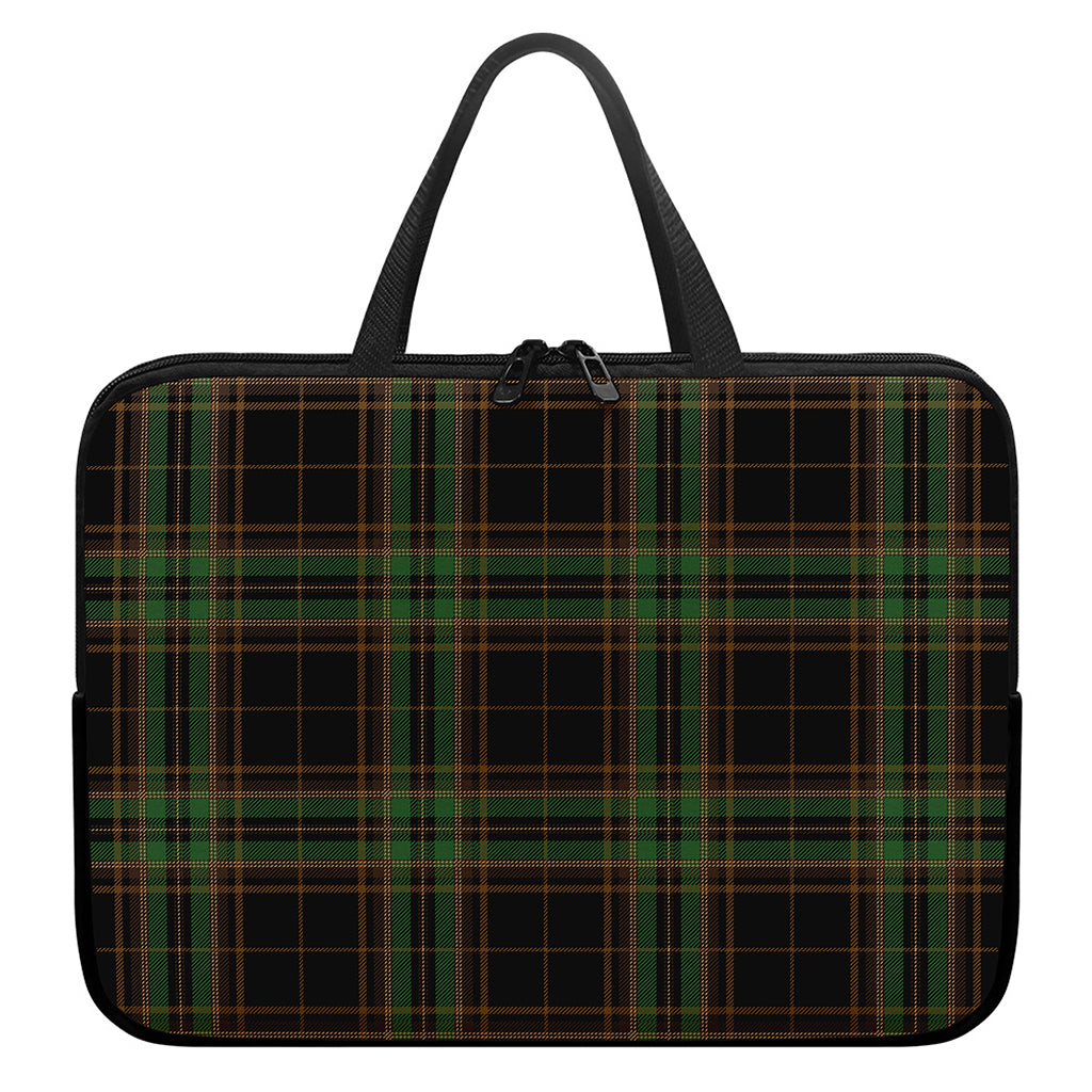 Black And Green Stewart Tartan Print Laptop Sleeve With Handle