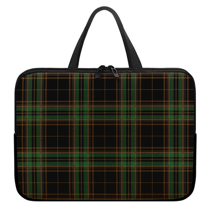Black And Green Stewart Tartan Print Laptop Sleeve With Handle