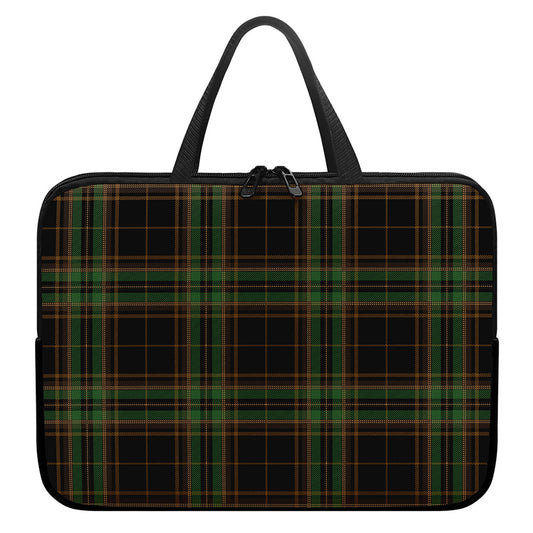 Black And Green Stewart Tartan Print Laptop Sleeve With Handle