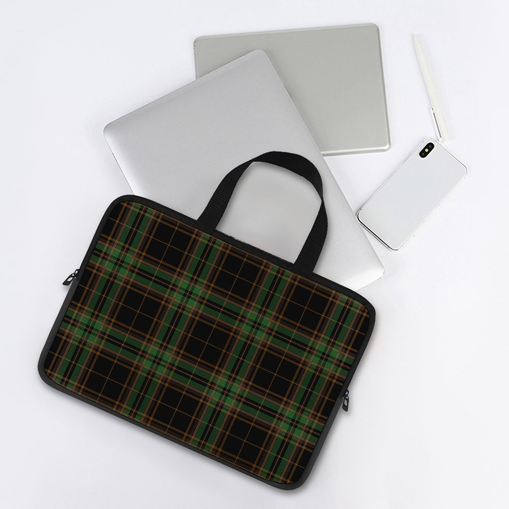 Black And Green Stewart Tartan Print Laptop Sleeve With Handle