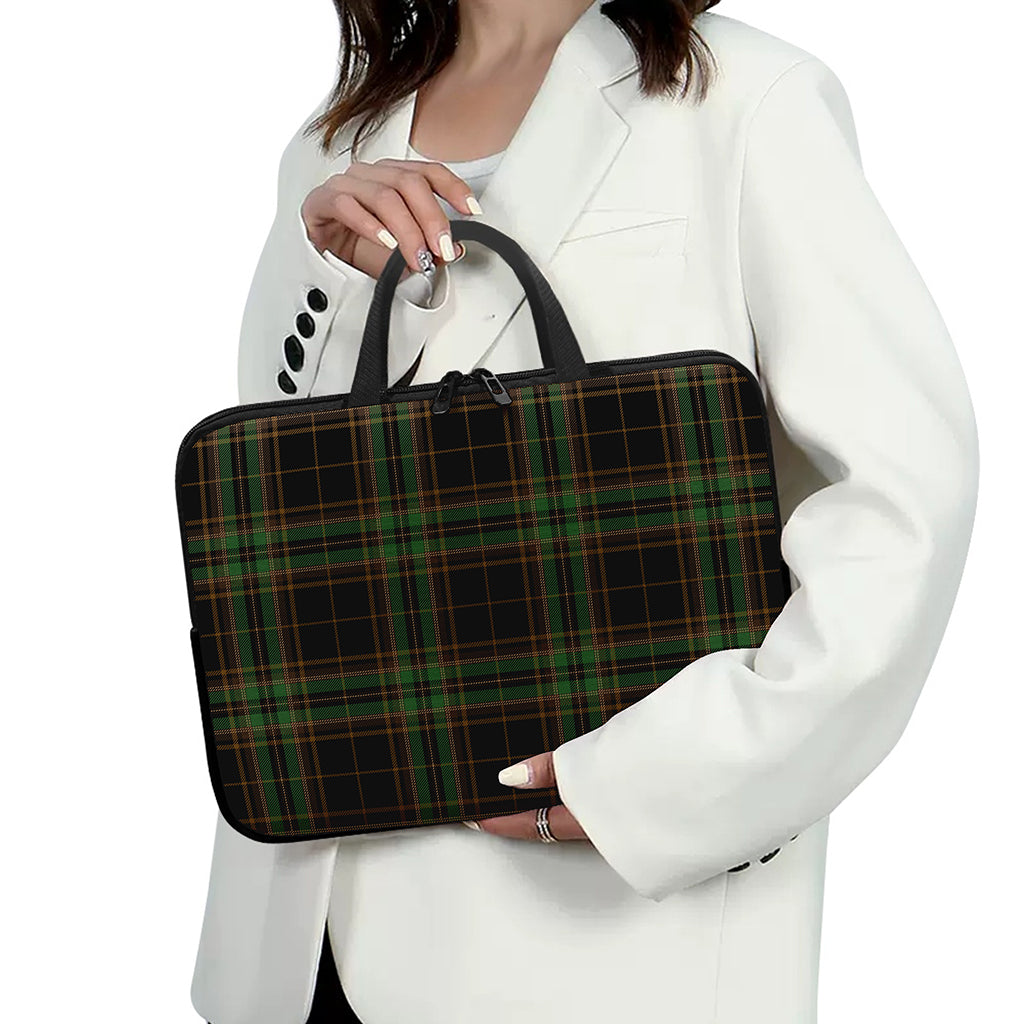 Black And Green Stewart Tartan Print Laptop Sleeve With Handle
