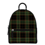 Black And Green Stewart Tartan Print Leather Backpack