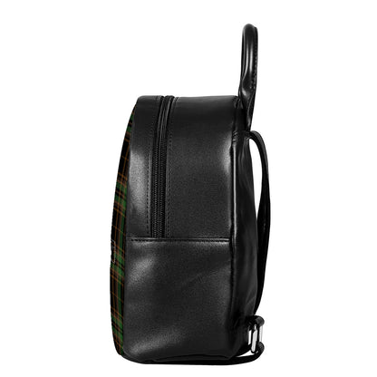 Black And Green Stewart Tartan Print Leather Backpack