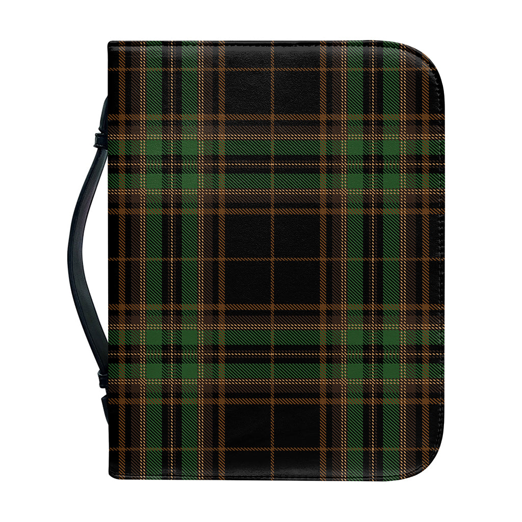 Black And Green Stewart Tartan Print Leather Bible Cover