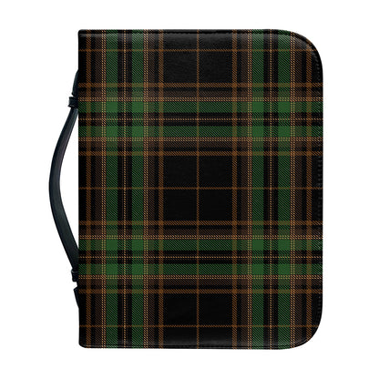 Black And Green Stewart Tartan Print Leather Bible Cover