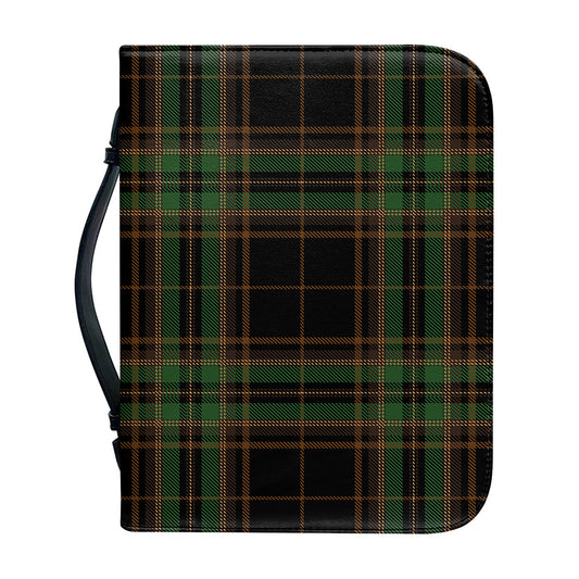 Black And Green Stewart Tartan Print Leather Bible Cover